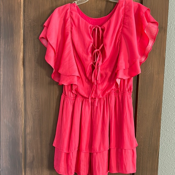 Chic Coral Ruffle Romper - Picture 2 of 3